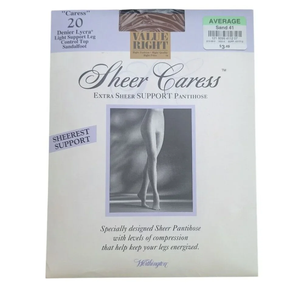 Worthington Sheer‎ Caress Pantihose Sandaltfoot Sand 41 Control Top Average Dark